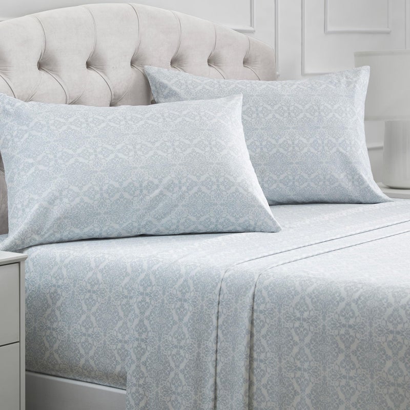 Mellanni Queen Sheets Set - 4 PC Iconic Collection Bedding - Hotel Luxury, Extra Soft, Cooling Bed Sheets - Wrinkle, Fade, Stain Resistant (Queen, Laced Sky Blue) - Image 1